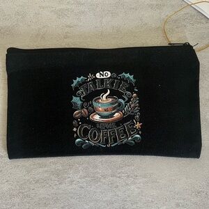 Black Cosmetic Bag with Coffee Design